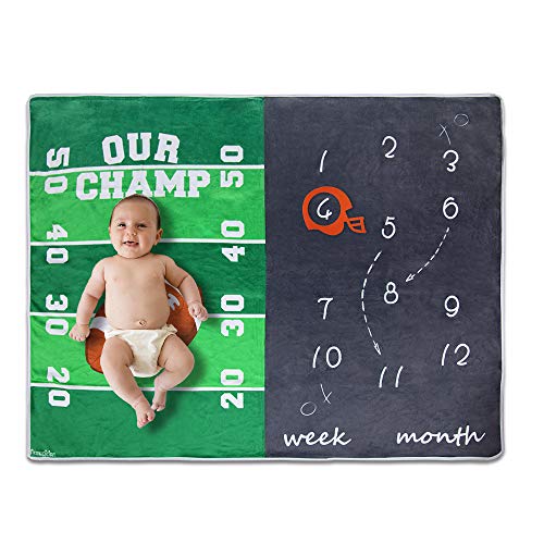Product Cover Homegician Baby Monthly Milestone Blanket Photo Prop for Newborn Growth Photography - Baseball Sports Month Blanket for Baby Boy Shower Gift (Football Blanket)