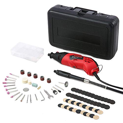 Product Cover Meterk Rotary Tool Kit, 170W, 8,000 to 35,000 RPM,6-Speed with Flex shaft, 85Pcs&Carrying Case, Electric Grinder, Engraver, Sander, and Polisher for Milling Sanding Sharpening Carving,etc