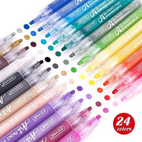 Product Cover ZEYAR Premium Acrylic Paint Pens, Water based, 24 colors, Medium Point, Great for Rock, Glass, Metal, Paper, Ceramic, Plastic and Non porous surfaces