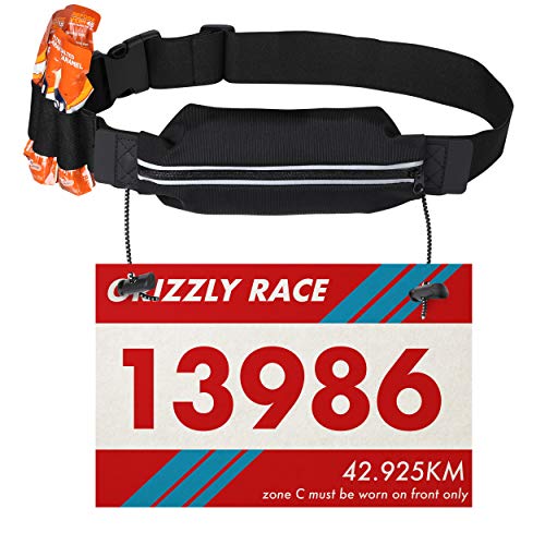 Product Cover Running Race Number Bib Belt With Elastic Webbing - Fits All Size For Marathon, Triathlon and Cycling - Phone Friendly Pouch