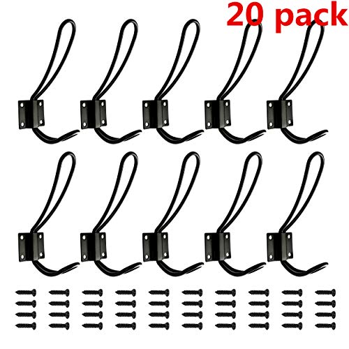 Product Cover OUSHINAN Rustic Entryway Hooks | 20 Pack of Black Wall Mounted Vintage Double Coat Hangers with Large Metal Screws Included