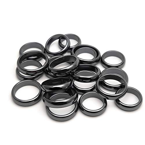Product Cover Morchic Hematite Stone Plain Band Rings for Womens Mens Unisex, Anxiety Balance Root Chakra 6mm Thick (Pack of 20 Pcs Mixed Size)