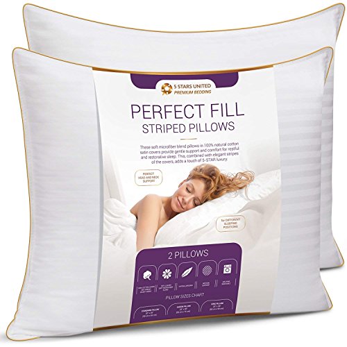 Product Cover King Size Bed Pillows for Sleeping - 20x36, 2-Pack - Mid Loft - Soft Fiber Fill - Hypoallergenic - Stripe Cotton Covers - Top Alternative to Feather and Down Bedding, Fit California King and Twin Bed