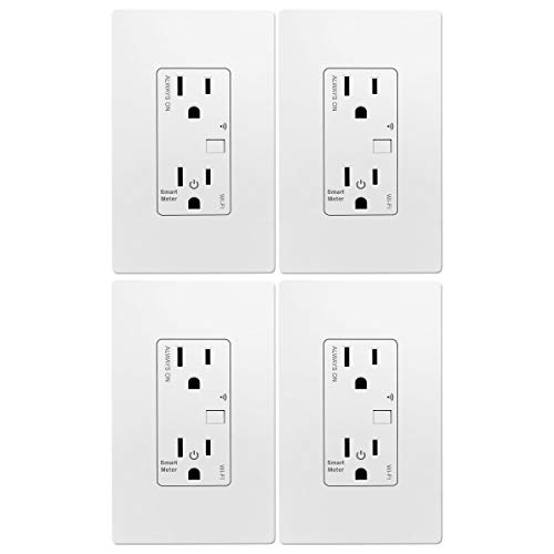 Product Cover TOPGREENER Smart Wi-Fi Outlet with Energy Monitoring, Tamper-Resistant, Control Lighting and Appliances from Anywhere, in-Wall, No Hub Required, Compatible with Alexa and Google Assistant, 4 Pack