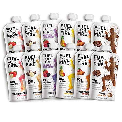 Product Cover Fuel For Fire - Variety Pack with All 6 Flavors (12 Pack) Including New Mixed Berry! Fruit & Protein Smoothie Squeeze Pouch | Gluten-Free, Soy-Free, Kosher (4.5 ounce pouches)