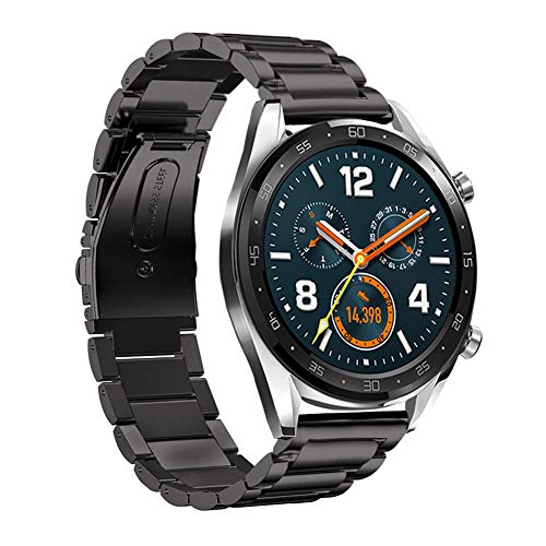 Product Cover LeafBoat Compatible Huawei Watch GT Band, 22mm Adjustable Classic Wristband Bracelet Stainless Steel Band for Compatible Huawei Watch GT Sport/Classic/ Ticwatch S2 &Ticwatch E2 Smartwatch (Black)