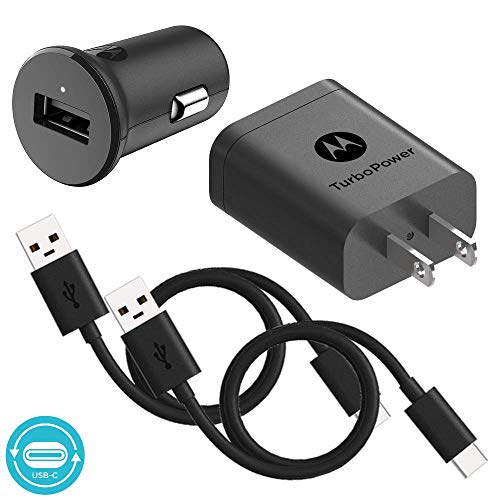 Product Cover Motorola Essentials USB-C Turbo Charge Bundle: TurboPower 18 USB C Car Charger + TurboPower 18 Charger + 2 Type C 3.3ft Cables for Moto Z, Z2, Z3, Z4, X4, G7, G6,G6 Plus [Not for G6 Play] (Retail Box)
