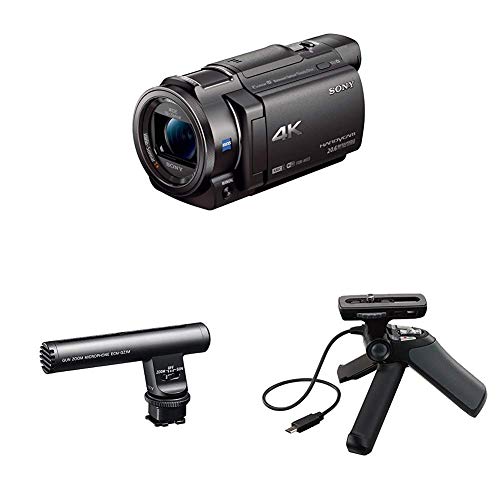 Product Cover Sony 4K HD Video Recording FDRAX33 Handycam Camcorder with ECMGZ1M microphone and GPVPT1 Grip & Tripod for Camcorders (Black)