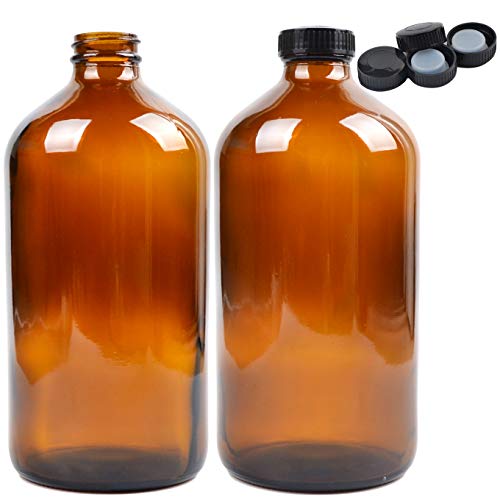 Product Cover Youngever 2 Pack Amber Glass Growlers 32 Ounce with Tight Seal Lids, Perfect for Secondary Fermentation, Storing Kombucha, Kefir, One Liter Glass Beer Growler