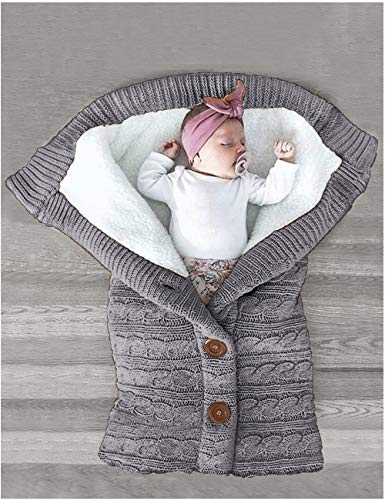 Product Cover XMWEALTHY Unisex Infant Swaddle Blankets Soft Thick Fleece Knit Baby Girls Boys Stroller Wraps Baby Accessory Grey