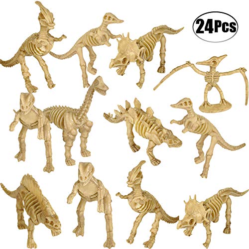 Product Cover Bedwina Dinosaur Fossil Skeleton (24 Pieces) Assorted Figures Dino Bones, 3.7 Inch - for Science Play, Dino Sand Dig, Party Favor, Decorations and Stocking Stuffer