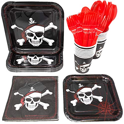 Product Cover Pirate Party Supplies Pack (113+ Pieces for 16 Guests!), Pirate Birthday Kit, Pirate Plates, Tableware