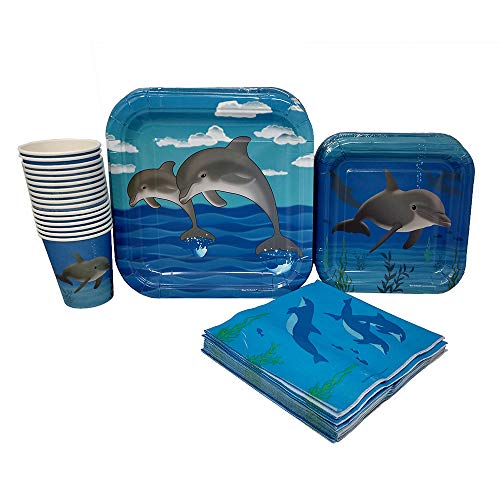 Product Cover Dolphin Party Standard Party Packs (65+ Pieces for 16 Guests!), Dolphin Party Supplies, Ocean Birthday, Tableware