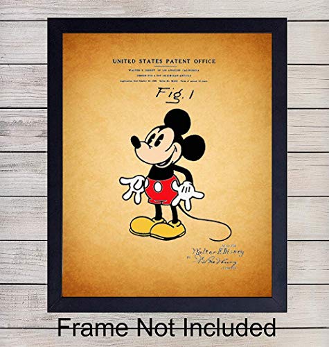 Product Cover Original Mickey Mouse Patent Wall Art Print - 8X10 Vintage Unframed Photo - Perfect Gift For Disney Fans, Great For Home Decor