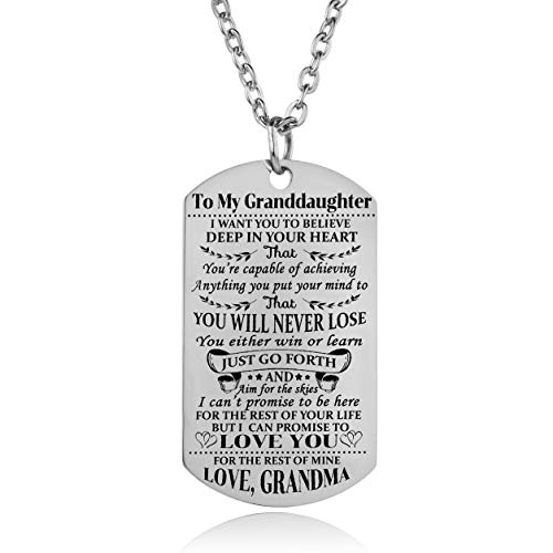 Product Cover YEEQIN Gramddaughter Necklace Love Granddaughter Dog Tag Believe Inspirational Gifts from Grandma Grandmother to Granddaughter Birthday Graduation Gifts
