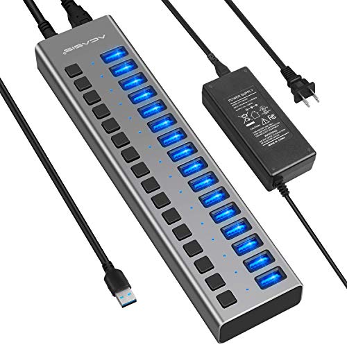 Product Cover Powered USB Hub - ACASIS 16 Ports 90W USB 3.0 Data Hub - with Individual On/Off Switches and 12V/7.5A Power Adapter USB Hub 3.0 Splitter for Laptop, PC, Computer, Mobile HDD, Flash Drive and More
