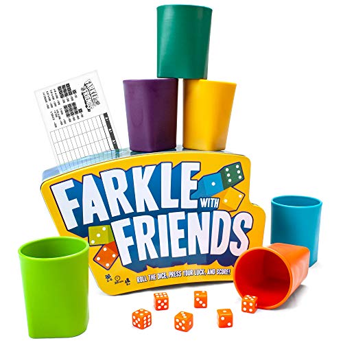 Product Cover Brybelly Farkle with Friends - The Classic 6-Player Dice Game in a Premium Storage Tin - Colored Dice with Matching Cups - Gaming & Family Party Fun for Kids, Teens, Adults, & Seniors