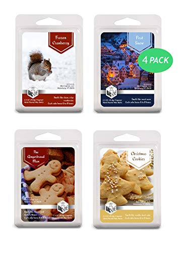 Product Cover BAC Home 4 Pack - Christmas Collection Soy Blend Scented Wax Melts Wax Cubes, 10.0 oz, [24 Cubes] with First Snow, Frozen Cranberry, The Gingerbread Man and Christmas Cookies