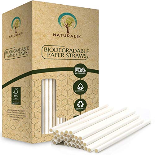Product Cover Naturalik 300-Pack White Paper Straws Biodegradable Dye-Free- Premium Eco-Friendly Paper Straws Bulk- Drinking Straws for Juices, Smoothies, Restaurants and Party Decorations, 7.7