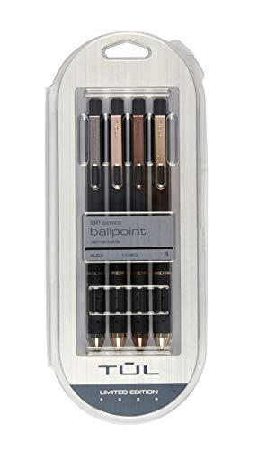 Product Cover TUL Brilliance Pens, Ballpoint, Medium Point, 1.0 mm, Black Barrels, Black Ink, Pack of 4 Pens