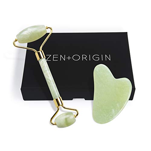 Product Cover Jade Roller and Gua Sha Set, 100% Natural Jade Stone Face Roller, Anti-Wrinkle Anti-Aging Skin Care Tool, Facial Roller, Facial Massager for Skin Firming, Natural Glow, and Stress Relief