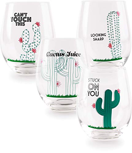 Product Cover Circleware 77041 Cactus Stemless Wine Glasses, Set of 4, Home Party Entertainment Dining Beverage Drinking Glassware Cups for Water, Liquor, Whiskey, Beer, Juice and Farmhouse Decor Gifts 18.9 oz