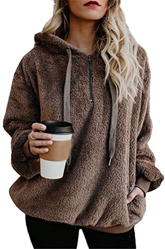 Product Cover Yanekop Womens Sherpa Pullover Fuzzy Fleece Sweatshirt Oversized Hoodie with Pockets