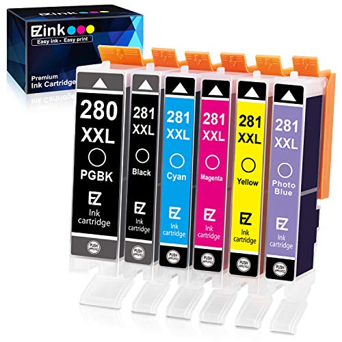 Product Cover E-Z Ink (TM) Compatible Ink Cartridge Replacement for Canon PGI-280XXL CLI-281XXL PGI 280 XXL CLI 281 XXL to use with PIXMA TS9120 TS8120 TS8220 (PGBK, Black, Photo blue, Cyan, Magenta, Yellow) 6 Pack