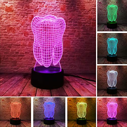 Product Cover New Fantastic Illusion Tooth 3D LED Night Light Colorful Kids Baby Bedroom Atmosphere Touch Table Cool Lamp as Gift for Dentist(Tooth)