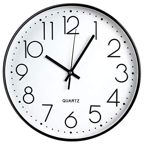 Product Cover Tosnail 12 Inches Round Silent Non Ticking Quartz Wall Clock - Elegant Black Frame