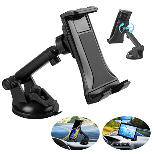 Product Cover Car Tablet Mount Holder, 2 in 1 Universal Windshield & Dash Mount, Adjustable Car Phone Holder with Suction Cup Compatible with Samsung Galaxy/iPad Mini/iPad Air/iPad Pro/iPhone