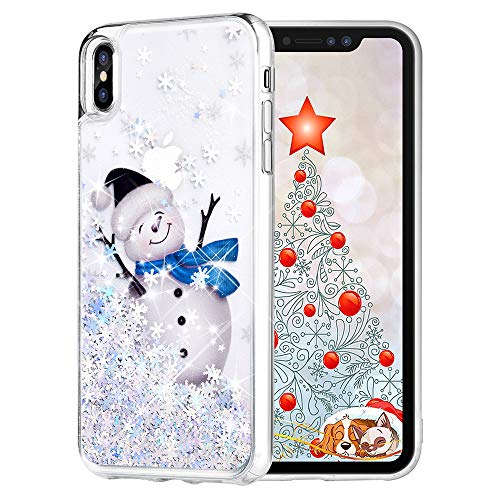 Product Cover Maxdara Christmas Case for iPhone Xs/iPhone X, Merry Christmas Snowman Pattern Glitter Liquid Bling Sparkle Pretty Cute Case for Girls Children Women Gifts Xs/X Christmas Case 5.8 inch(Snowman)