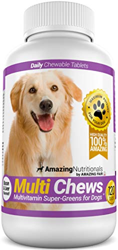 Product Cover Amazing Multivitamin for Dogs - Super-Green Dog Vitamin Bacon Flavored Treats - 120 Chews