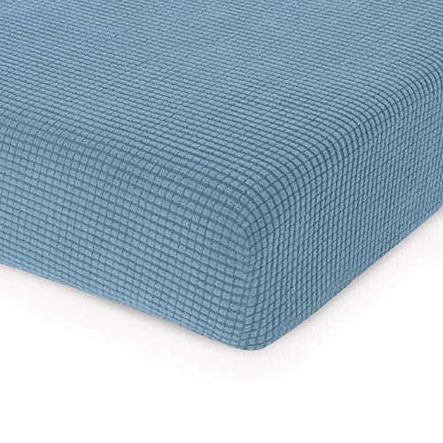 Product Cover CHUN YI Stretch Couch Cushion Cover Replacement, Fitted Loveseat Sofa Chair Seat Slipcover Furniture Protector, Checks Spandex Jacquard Fabric(Small,Smoky Blue)