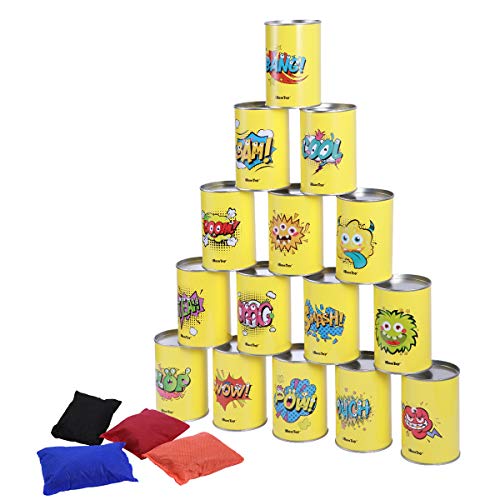 Product Cover iBaseToy Indoor and Outdoor Tin Can Alley Games - 15 Tin Cans and 4 Beanbags Included - Garden Games for Children, Party Games Carnival Games for Kids & Adults
