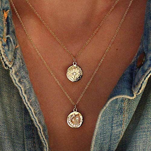 Product Cover Jovono Boho Multilayered Necklace Star Moon Pendant Jewelry Necklace Chains for Women and Girls (Gold)