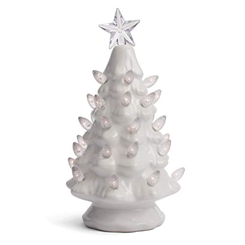 Product Cover Milltown Merchants Ceramic Christmas Tree - Tabletop Christmas Tree with Lights - Lighted Vintage Ceramic Tree (Small, White)