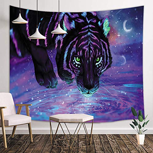Product Cover NYMB Tiger Tapestry Wall Handing Hipper Deocr, Mystic Fantasy Galaxy Sky Fantasy Wild Animals in Forest Boho Style, Tapestries Art Blankets Home Decor Bedroom Living Room Dorm, 71X60 Inches