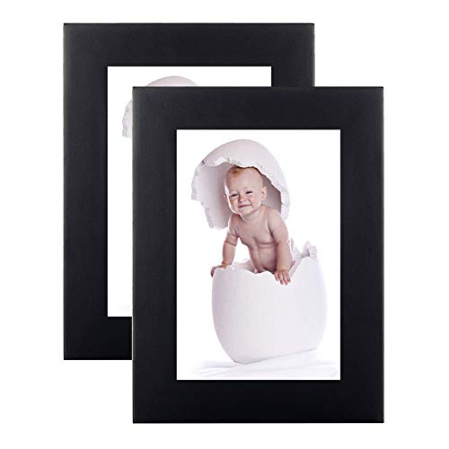 Product Cover [2 Pack] 3.5X5 Black Picture Frames Made of Solid Wood and High Definition Glass for Wall Decor or Table Stand Top Black Picture Frame Display 3.5 by 5 Frame Vertically or Horizontally as 5x3.5 inch