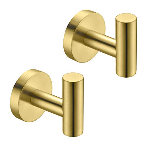 Product Cover Hoooh Bath Towel Hook - Bathroom Lavatory Wall Mount Single Coat and Robe Hook SUS304 Stainless Steel 2 Pack, Brushed Gold, B100-BG-P2