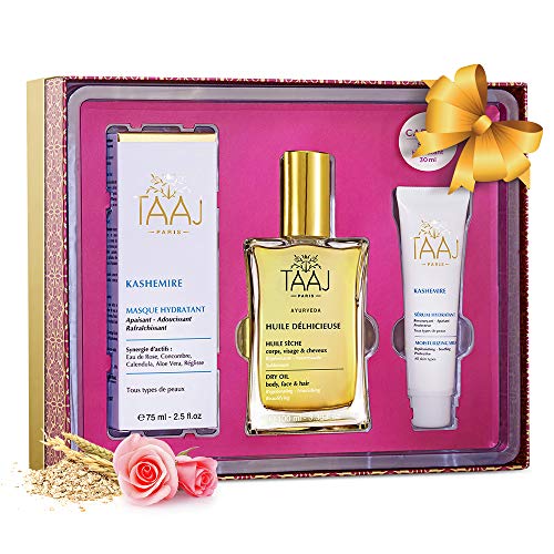 Product Cover Gift Set of Kashemire Moisturizing Face Mask & Serum with Anti-Aging Hyaluronic Acid & Delicious Dry Oil for Body, Skin, Face & Hair - Great Present For Christmas