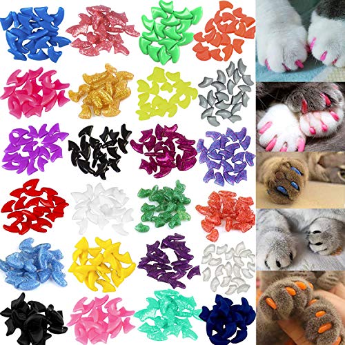 Product Cover VICTHY 140pcs Cat Nail Caps, Colorful Pet Cat Soft Claws Nail Covers for Cat Claws with Glue and Applicators Small Size