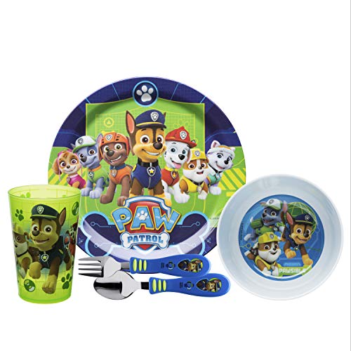 Product Cover Zak Designs Paw Patrol Kids Dinnerware Set Includes Plate, Bowl, Tumbler and Utensil Tableware, Made of Durable Material and Perfect for Kids (Chase & Rubble, 5 Piece Set, BPA-Free)