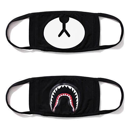 Product Cover Cotton Mask 2 Pack Shark Mouth Mask Unisex Teo & Ayo Funny Shape for Kids Teens Men Women Lovers, Fog Respirator Anti Flu and Dust Protection Pollution Germs Allergens Windproof Half Face Masks(Black)