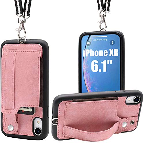Product Cover TOOVREN iPhone XR Necklace Case Lanyard Strap Xr iPhone Case Wallet Protective Cover with Stand Leather PU Card Holder Adjustable Detachable iPhone Lanyard for Apple iPhone XR 6.1 Inch (2018)