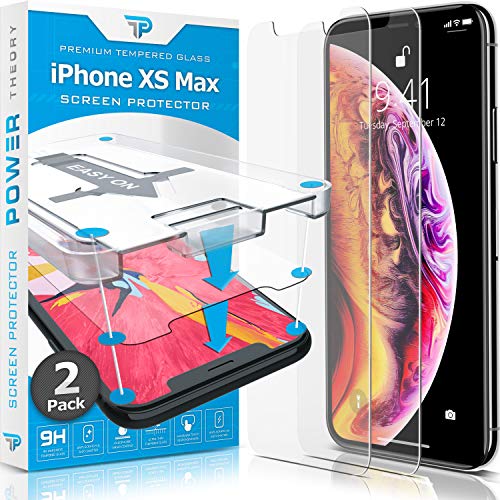 Product Cover Power Theory iPhone Xs MAX Glass Screen Protector [2-Pack] with Easy Install Kit [Premium Tempered Glass]