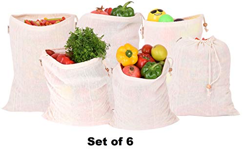 Product Cover Earthy Fab Fridge Bag for Vegetables Storage. 100% Cotton, Biodegradable, Reusable, Multipurpose. Set of 6