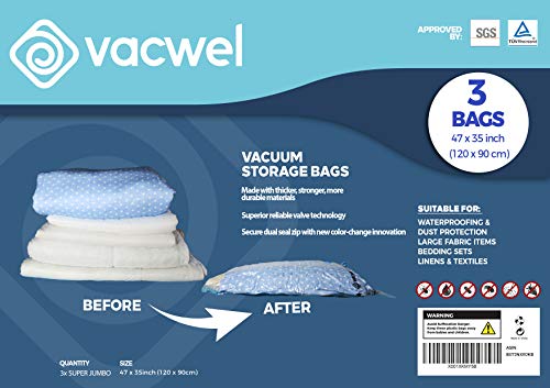 Product Cover Jumbo XXL Vacuum Storage Bags, 47 x 35 Space Saver Bags for Clothes, King Comforters or a Small Mattress, Thick & Strong XXL Size (3 XXXL Bag Pack)