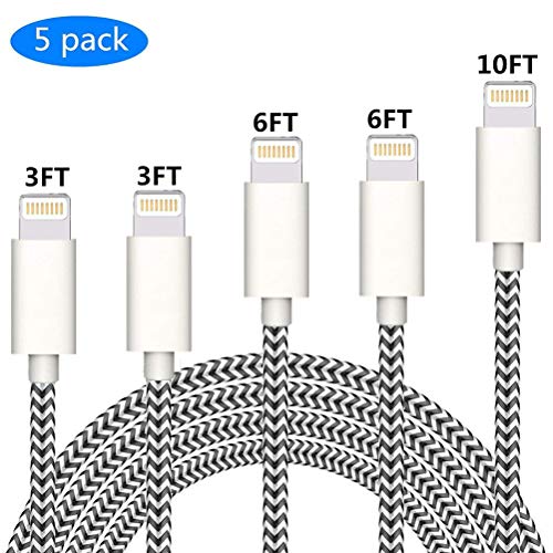 Product Cover Sharllen MFi Certified iPhone Charging Cable 2X3FT/2X6FT/10FT Nylon Braided iPhone Charger USB Fast Charging&Syncing Cord Cables Compatible iPhone XS/Max/XR/X/8P/8/7/7P/6/iPad 5 Pack (3FT-5Pack)