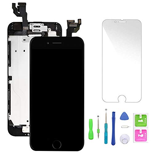 Product Cover Compatible with iPhone 6 Screen Replacement Black,LCD Display Touch Screen Digitizer Frame Full Assmebly with Front Camera+Home Button+Sensor Flex+Speaker+Protector and Free Repair Tools（4.7''